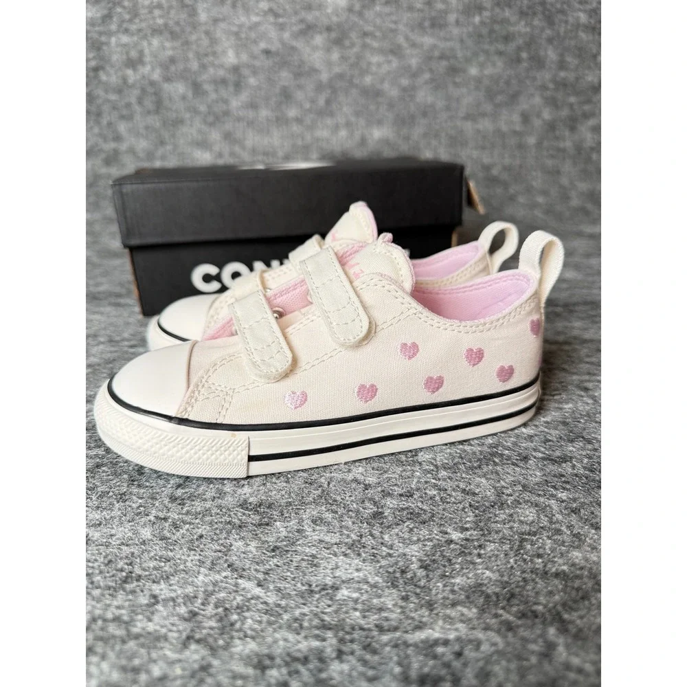 Converse Chuck Taylor All Star 2V OX Infant Toddler Heart Shoes White Pink